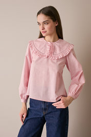Top in lino e cotone con maxi colletto