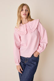 Linen and cotton top with maxi collar