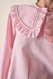 Linen and cotton top with maxi collar