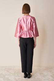 Top in seta e cotone con balza