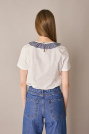 Cotton T-shirt with ruffled collar