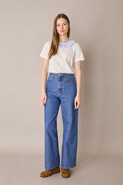 Cotton T-shirt with ruffled collar