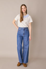 Cotton T-shirt with ruffled collar