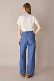 Cotton T-shirt with ruffled collar