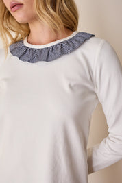 T-shirt a maniche lunghe con colletto volant