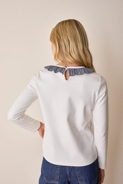 T-shirt a maniche lunghe con colletto volant