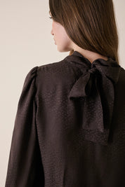 Silk-blend top with scarf-style neckline