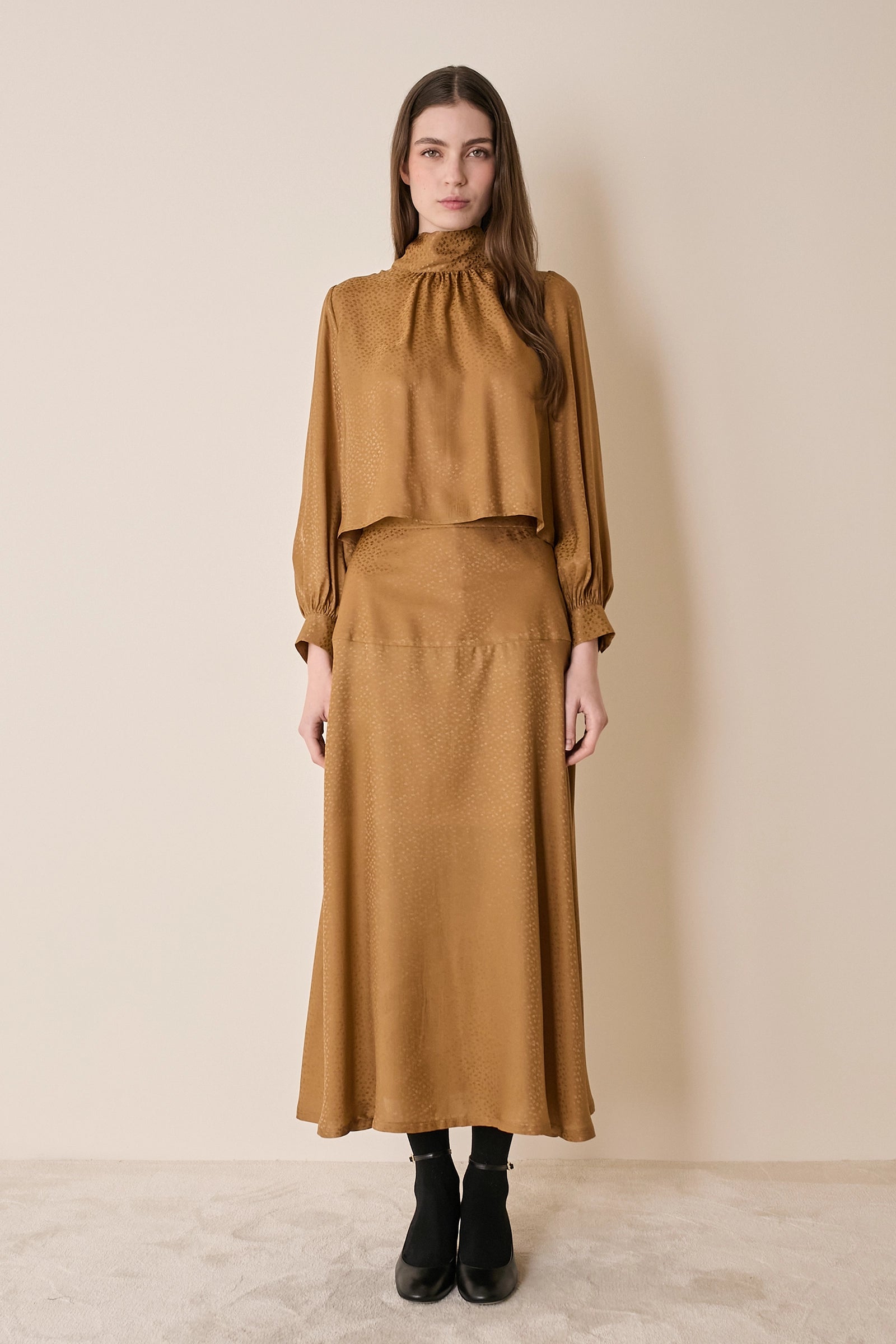 Silk-blend top with scarf-style neckline