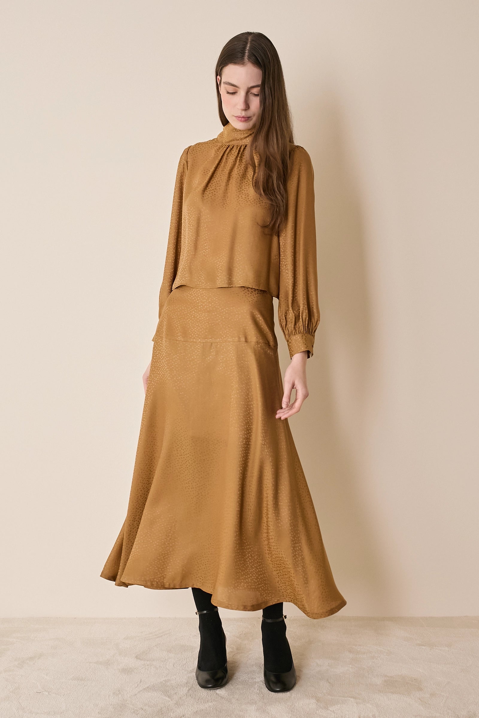 Silk-blend long skirt