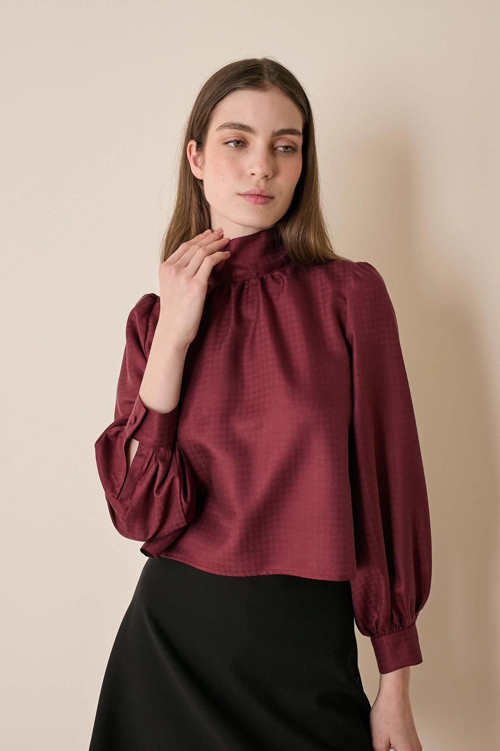 Silk top with scarf-style neckline