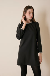 Wool dress with metallic trim