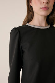 Wool dress with metallic trim