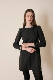 Wool dress with metallic trim