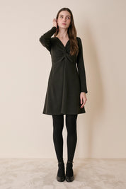 Abito in jersey di lana con scollo incrociato