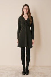 Abito in jersey di lana con scollo incrociato