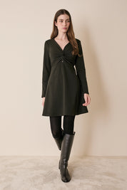 Abito in jersey di lana con scollo incrociato