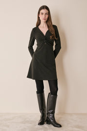 Abito in jersey di lana con scollo incrociato