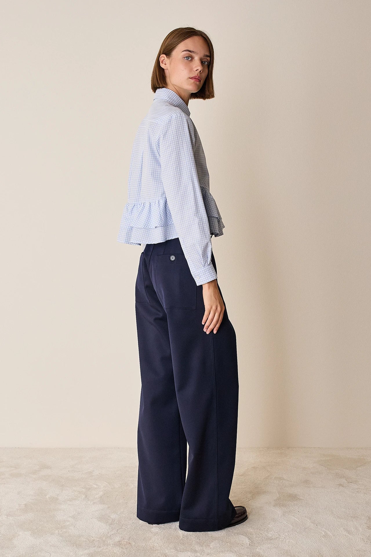 Pantaloni a vita alta in lana vergine