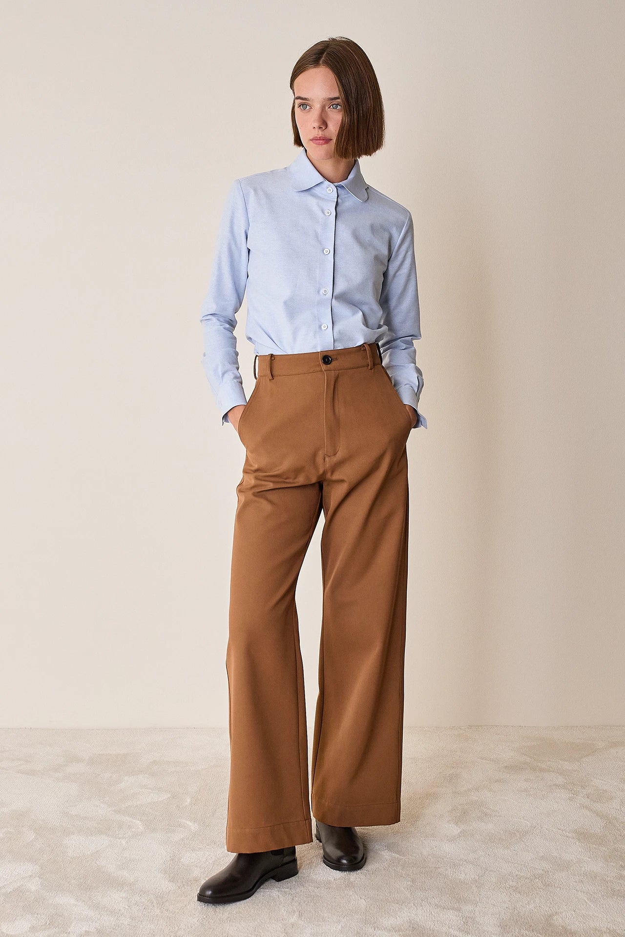 Pantaloni a vita alta in lana vergine