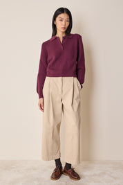 Cotton gabardine trousers with pleats
