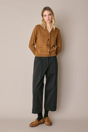 Cotton-blend wide-leg trousers