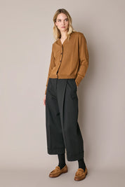 Cotton-blend wide-leg trousers