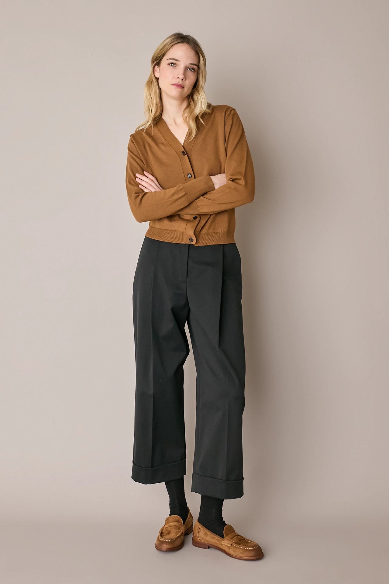 Cotton-blend wide-leg trousers
