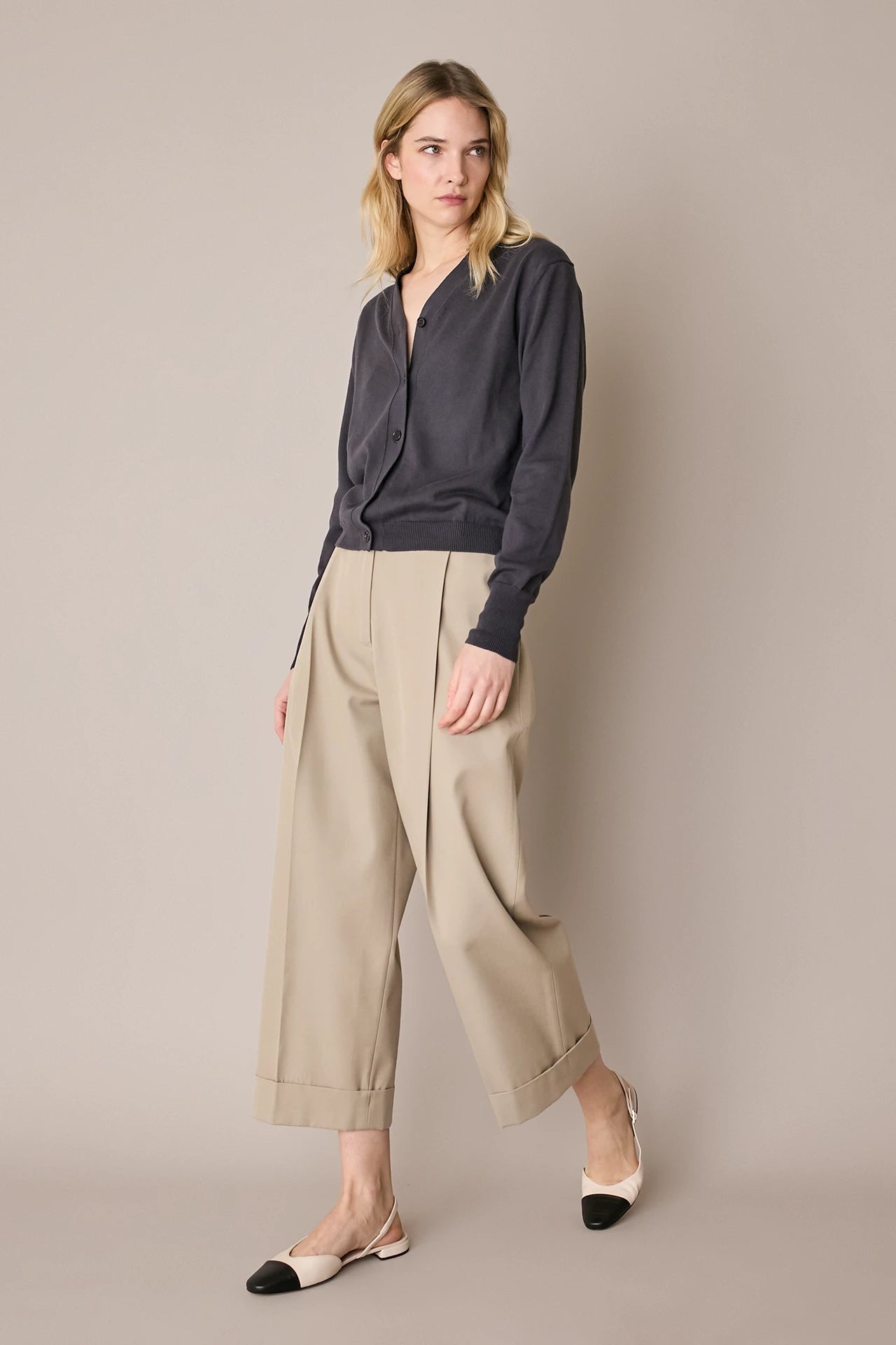 Cotton-blend wide-leg trousers