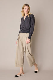 Cotton-blend wide-leg trousers