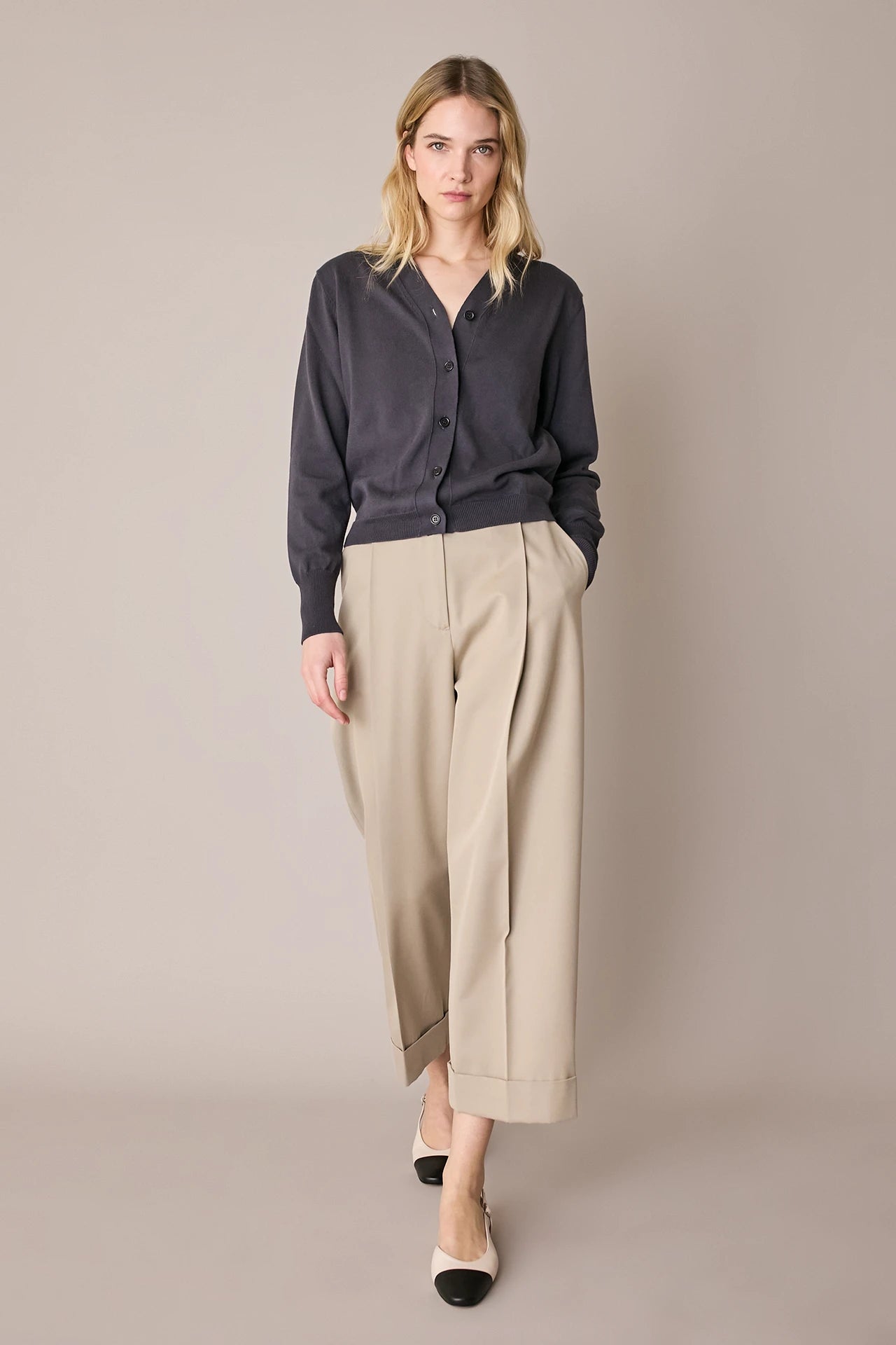 Cotton-blend wide-leg trousers