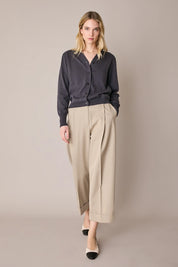 Cotton-blend wide-leg trousers