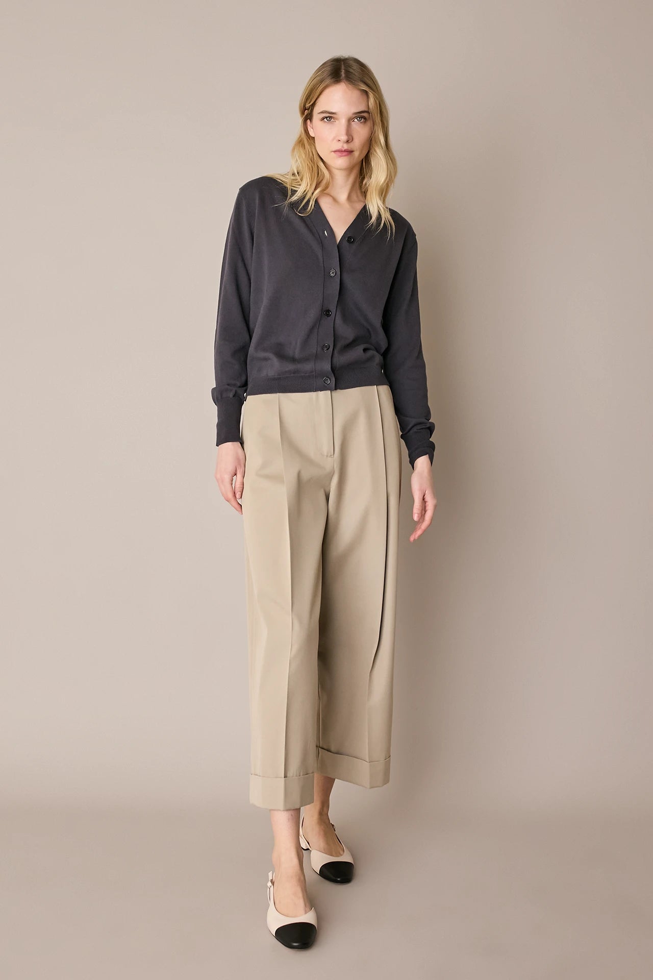Cotton-blend wide-leg trousers