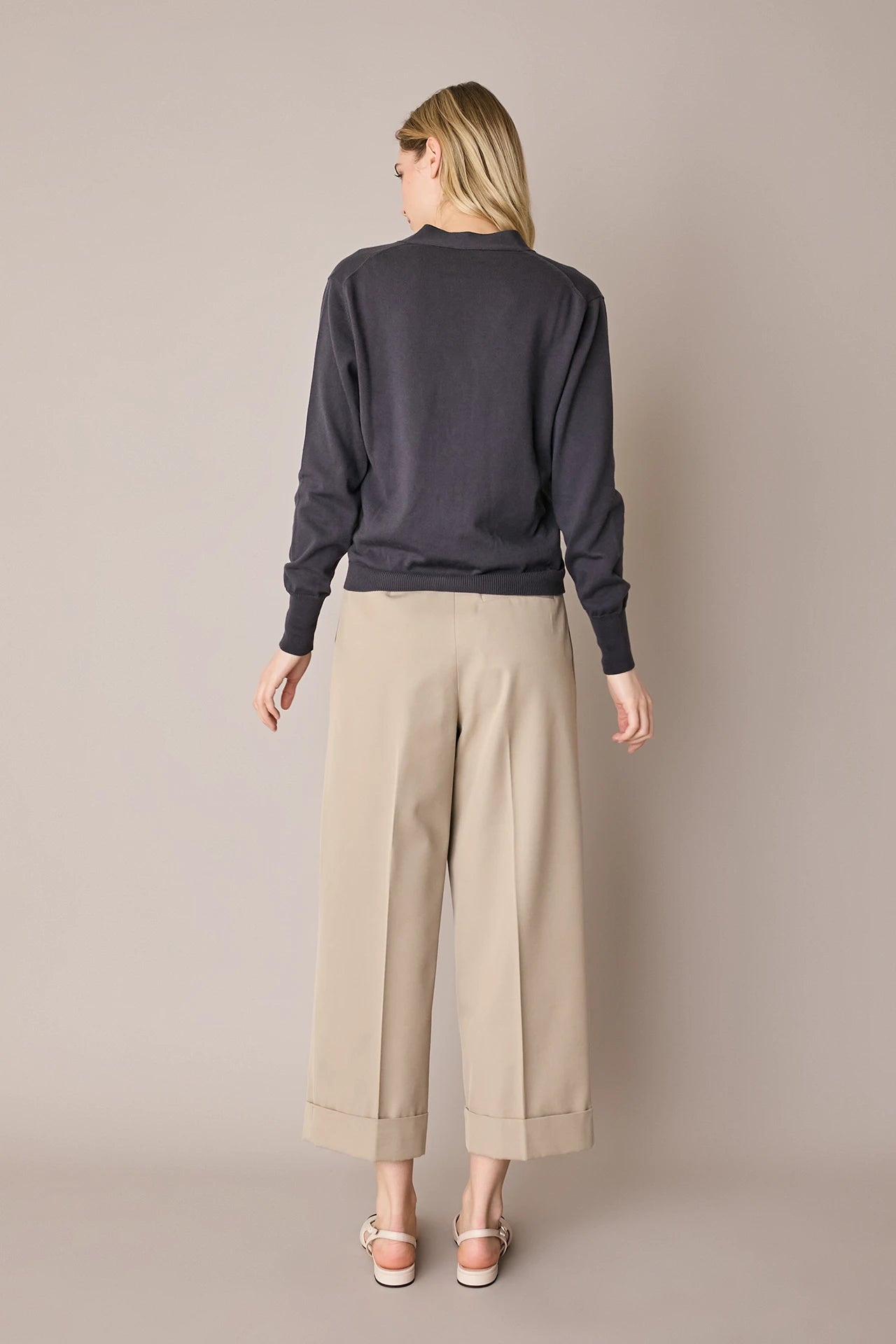 Cotton-blend wide-leg trousers