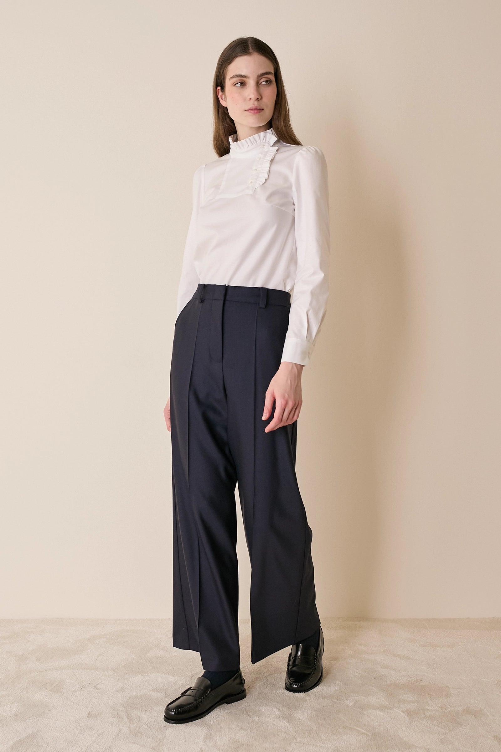 Pleated virgin wool trousers