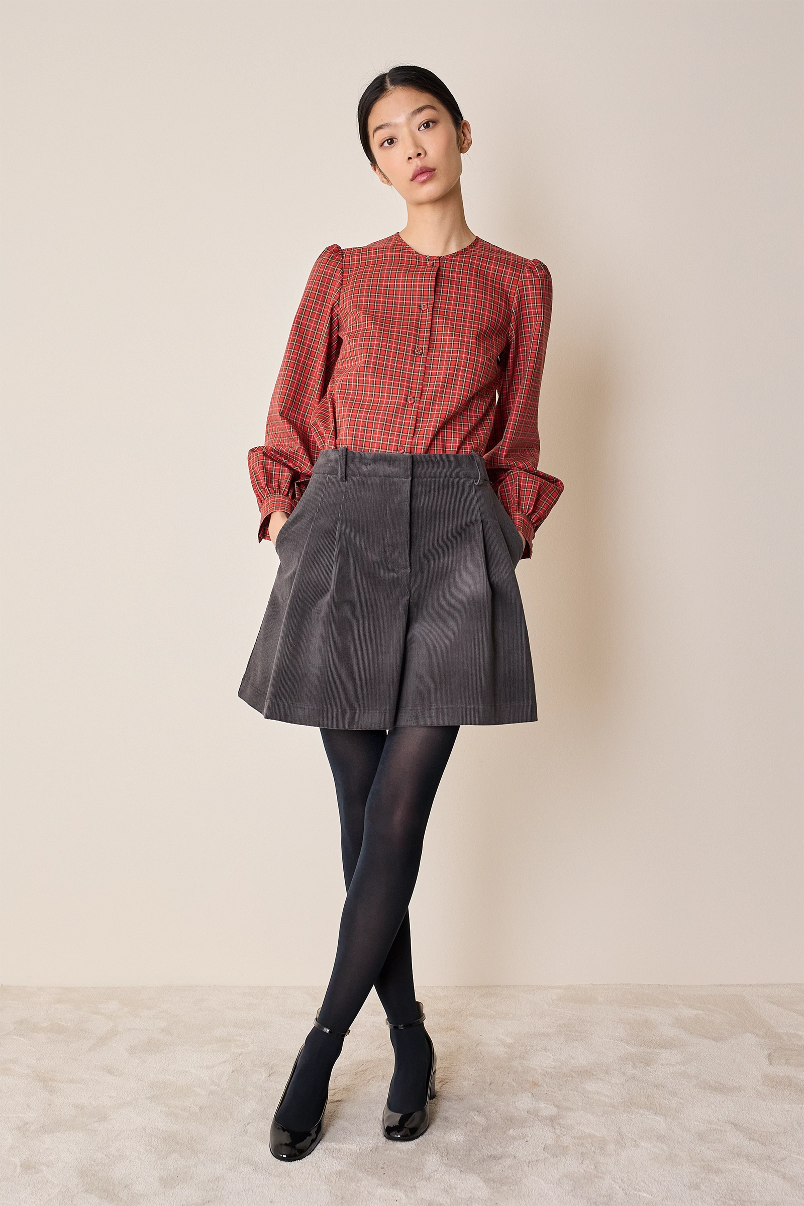 Corduroy A-line shorts with front pleats