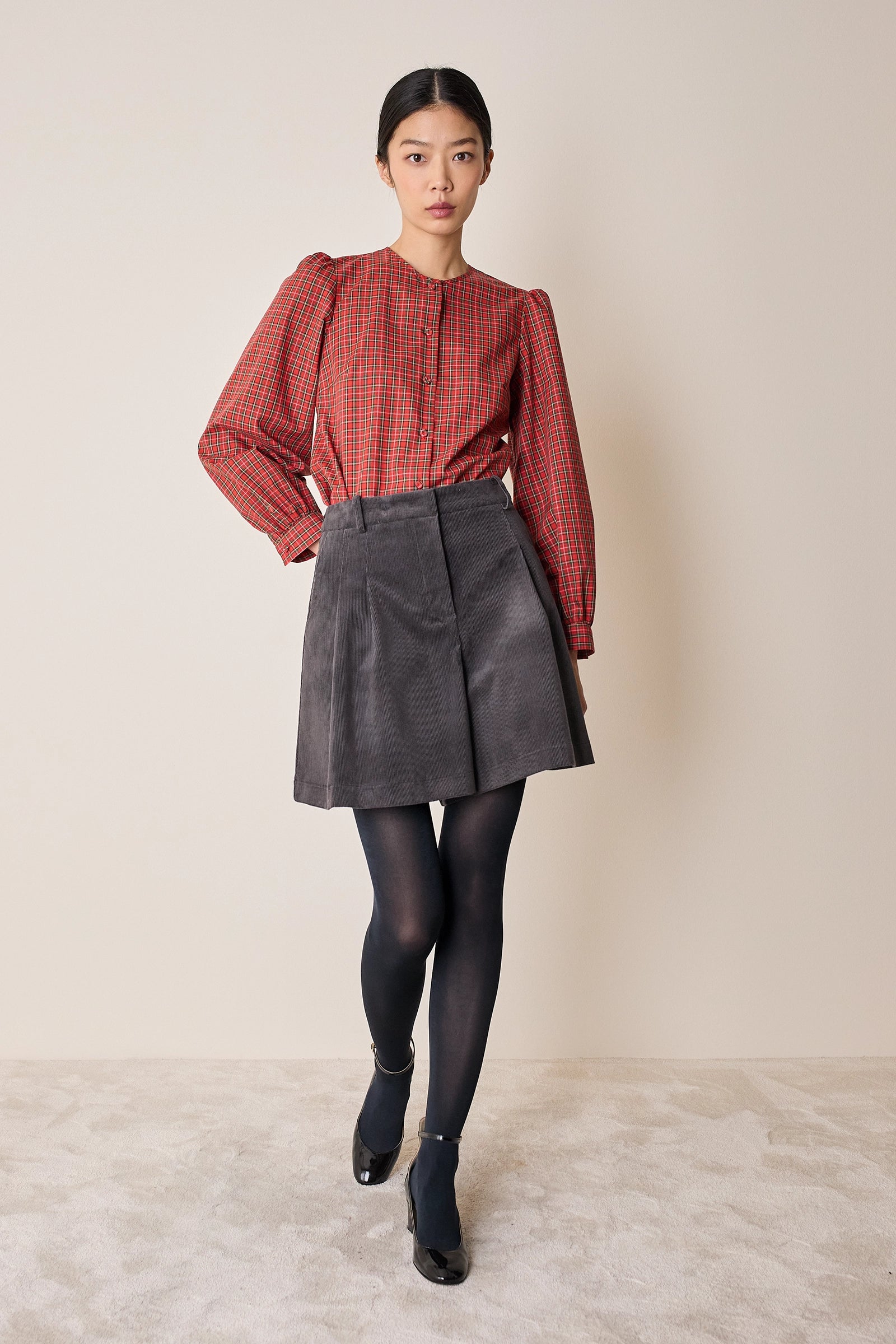 Corduroy A-line shorts with front pleats