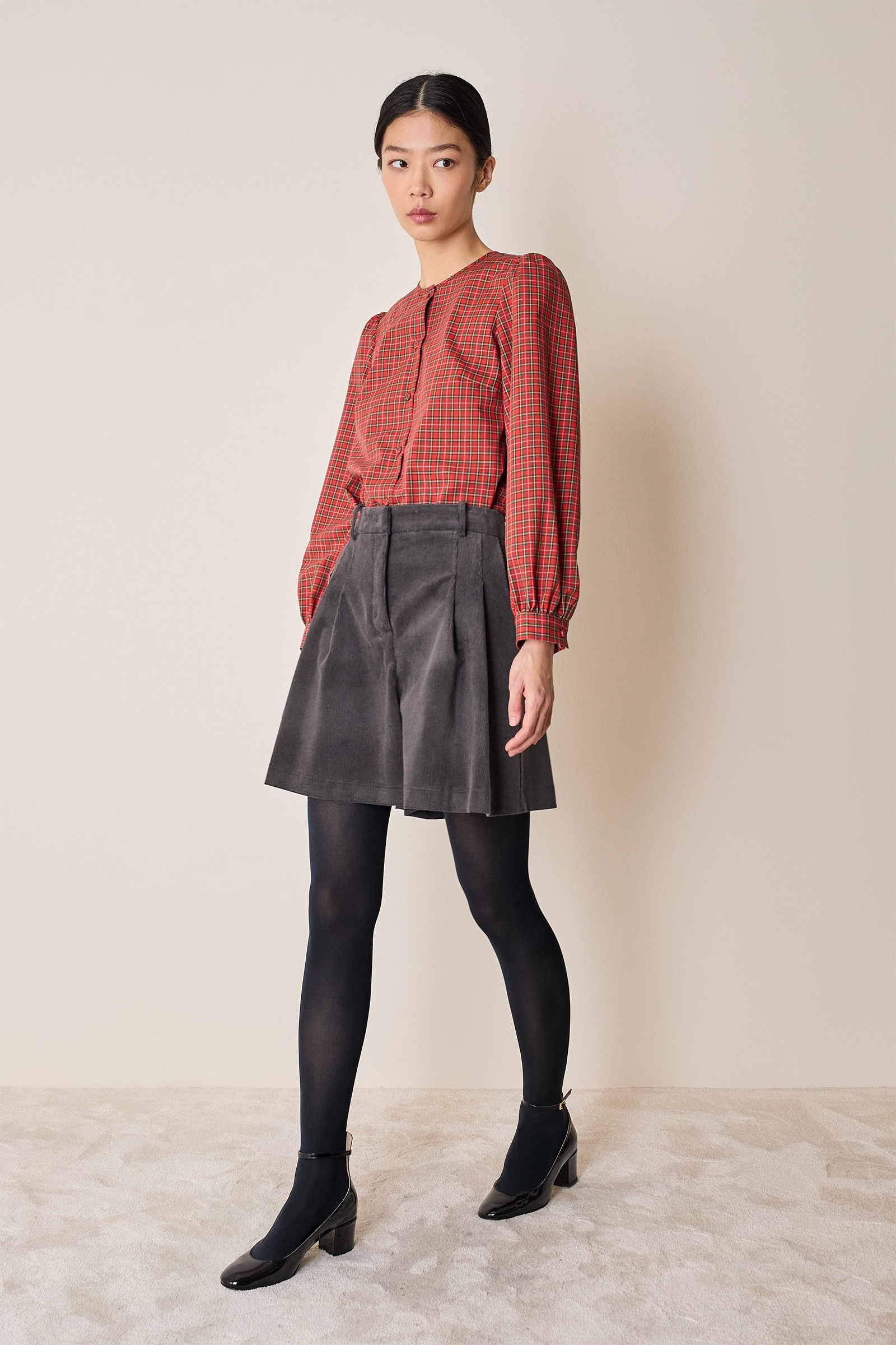 Corduroy A-line shorts with front pleats