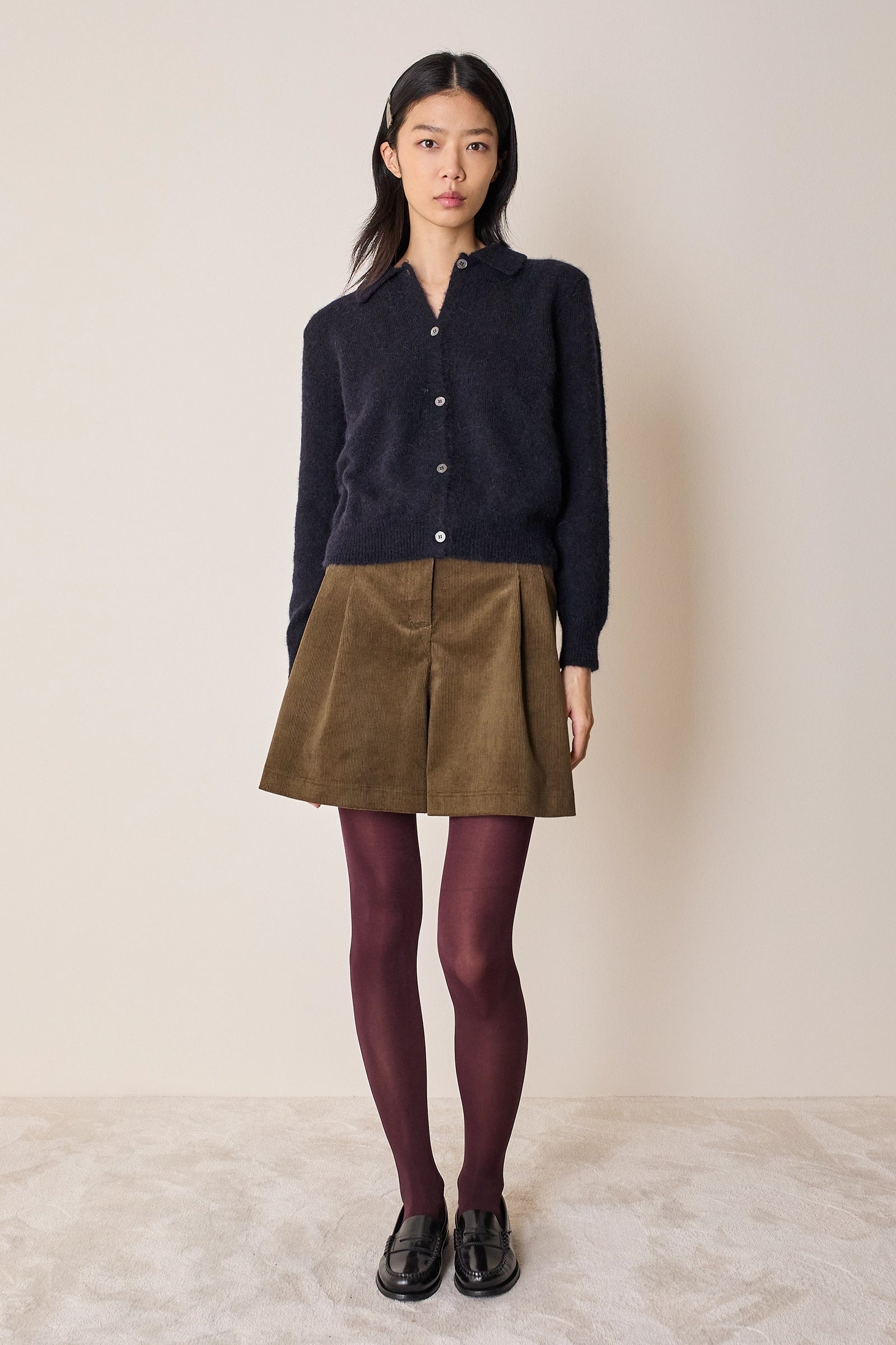 Corduroy A-line shorts with front pleats