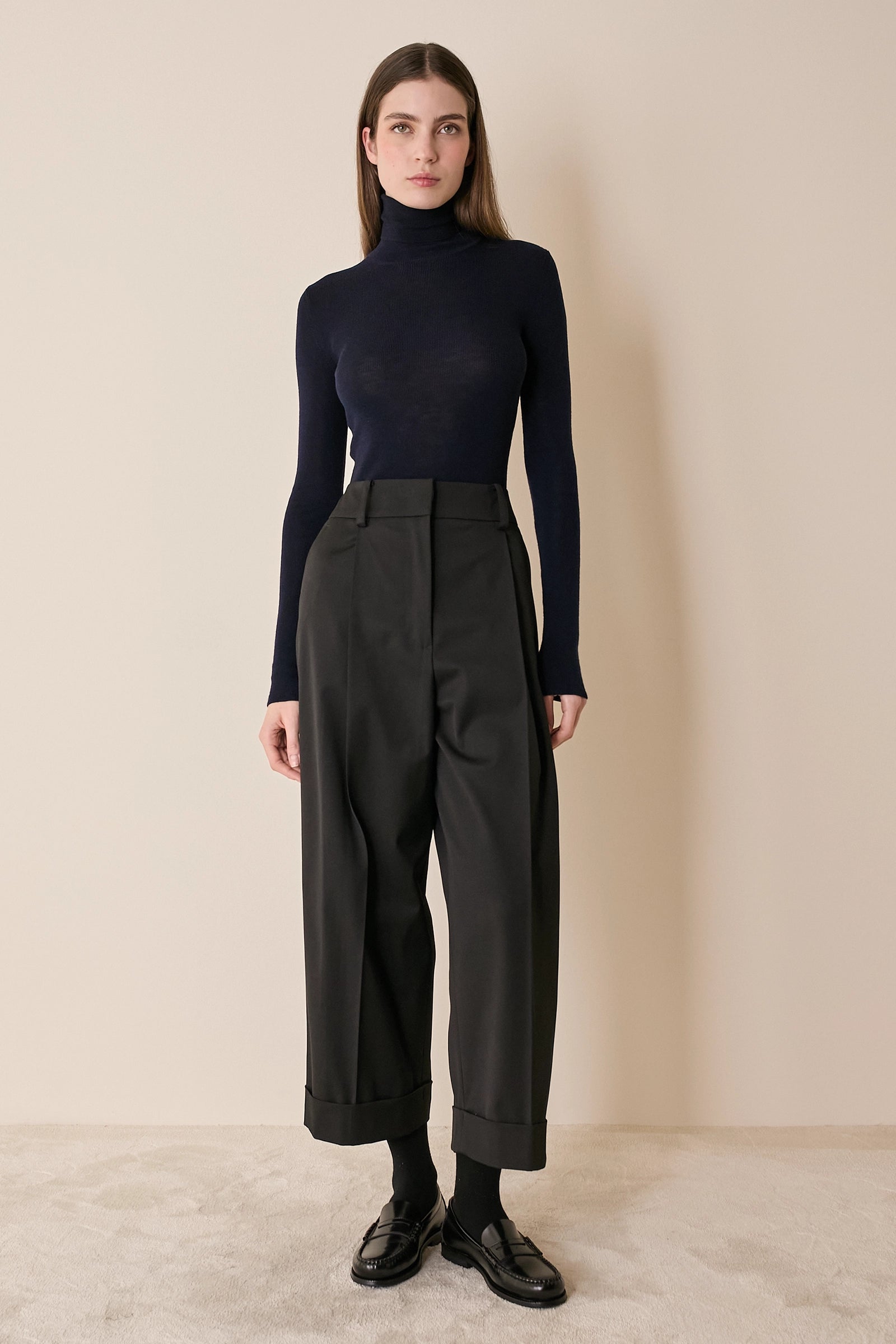 Wool-blend wide-leg trousers