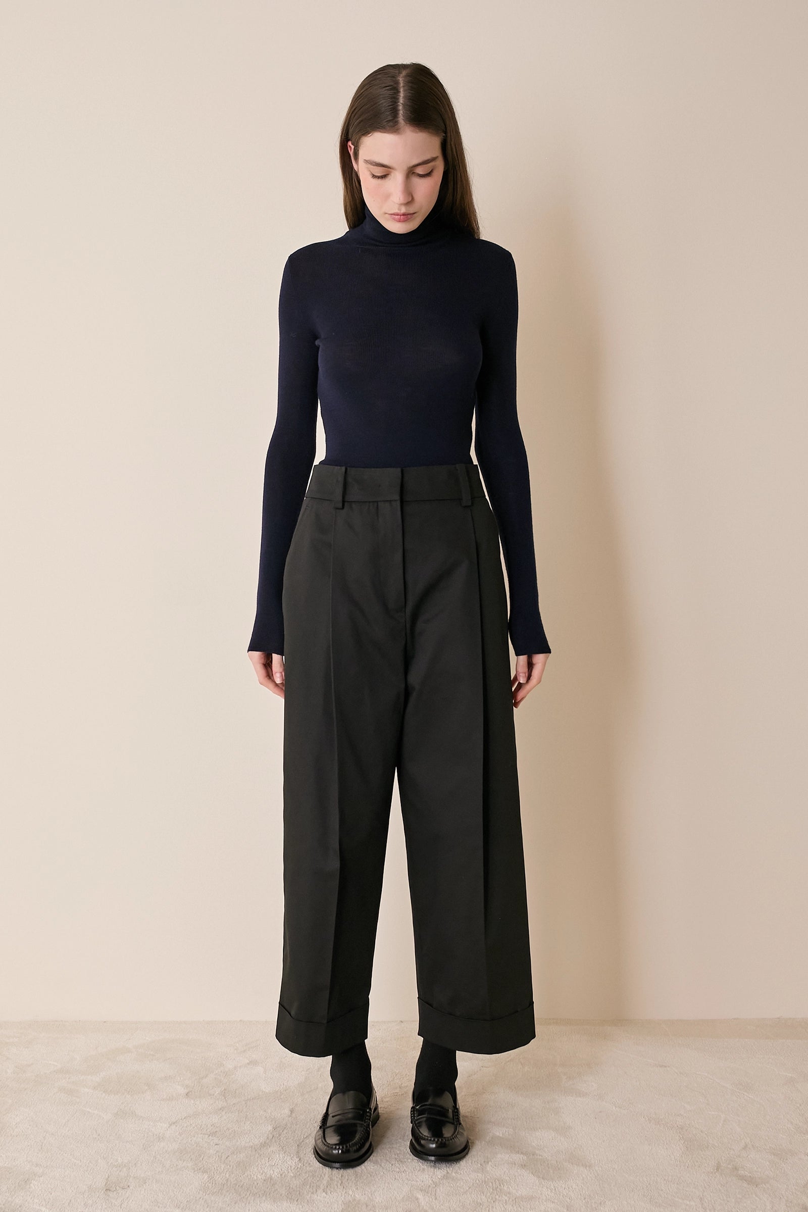 Wool-blend wide-leg trousers