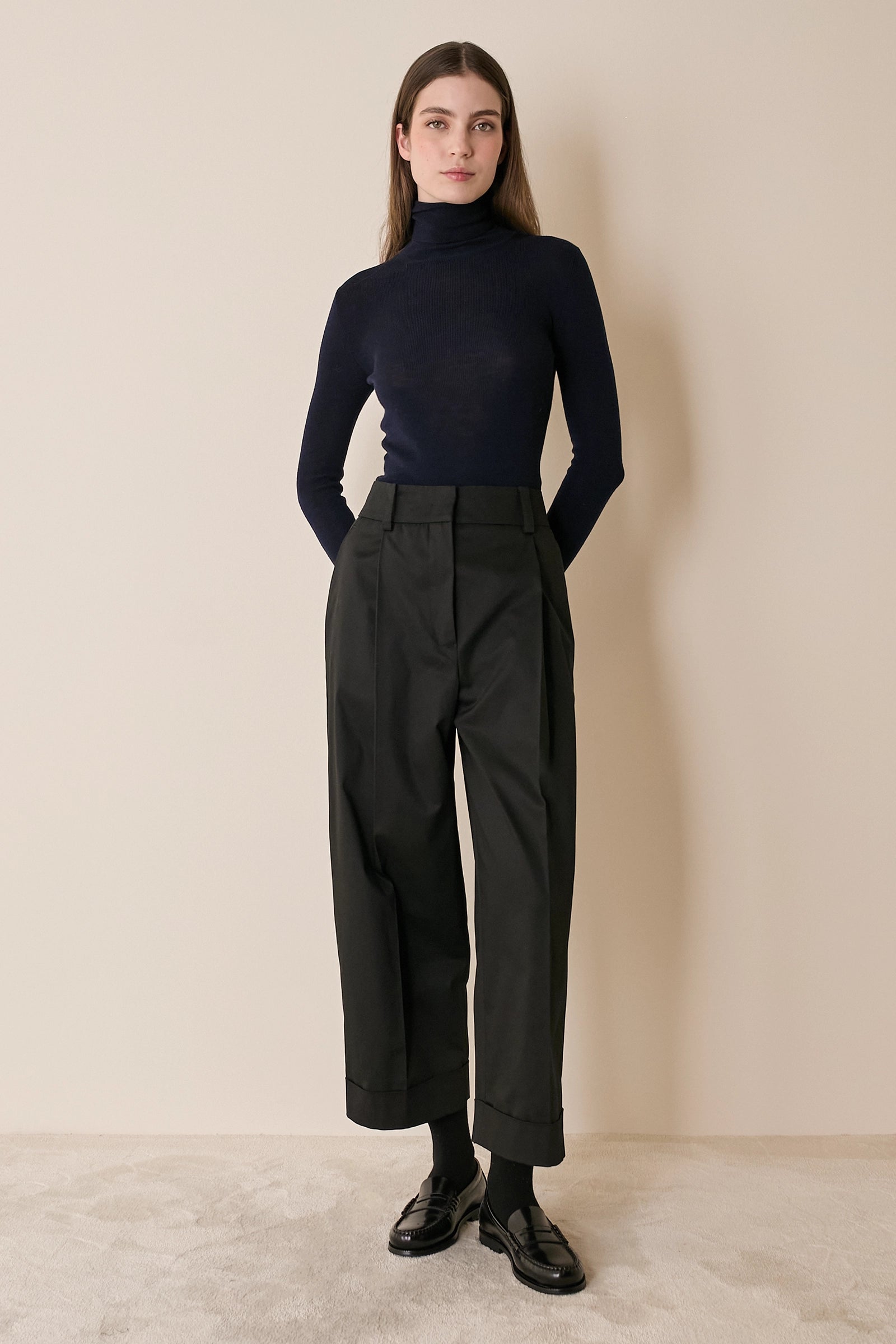 Wool-blend wide-leg trousers