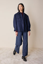 Wool jacket with balloon sleeves.