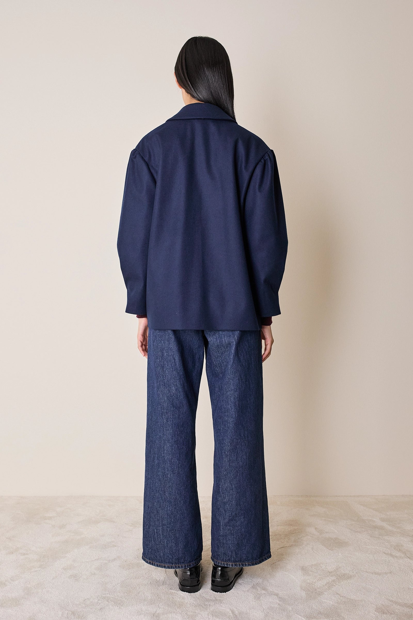 Wool jacket with balloon sleeves.