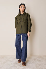 Wool jacket with balloon sleeves.