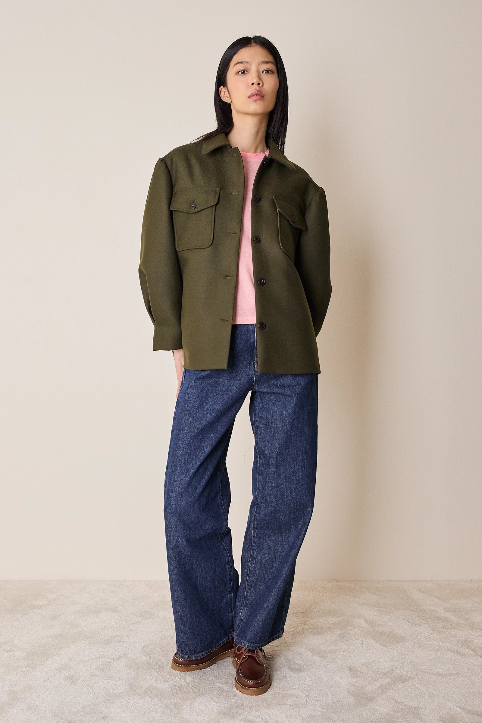 Wool jacket with balloon sleeves.