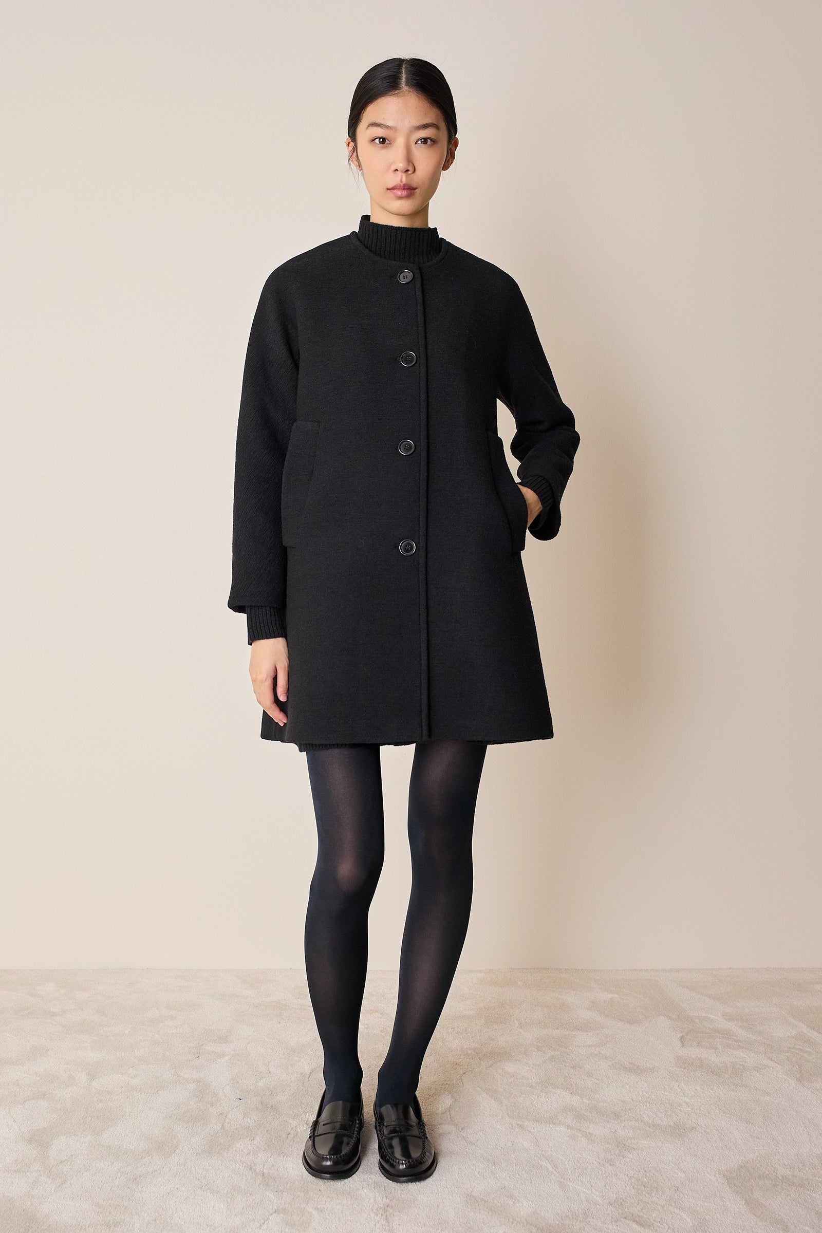 Wool round-neck coat