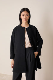Wool round-neck coat
