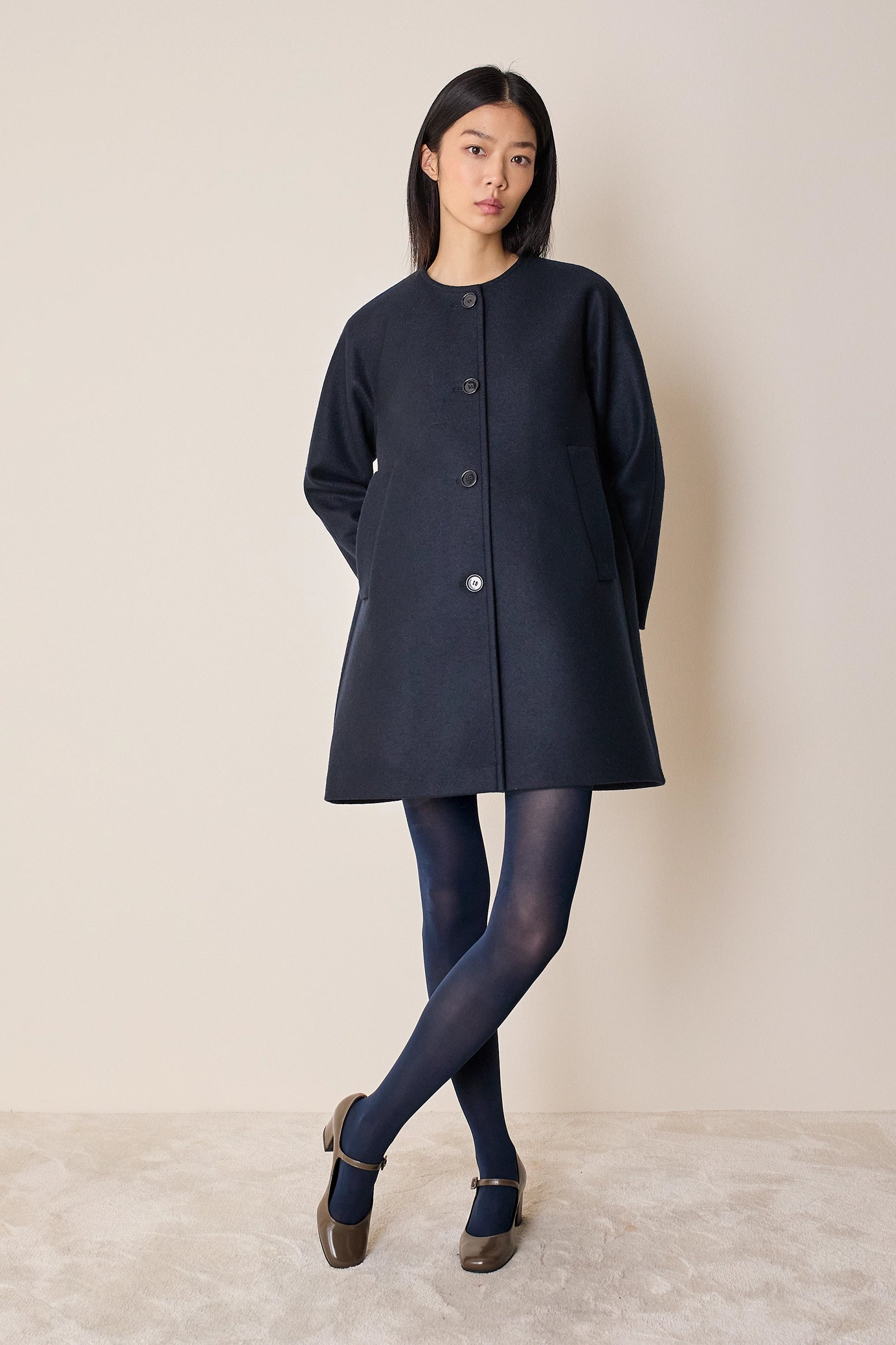 Wool round-neck coat