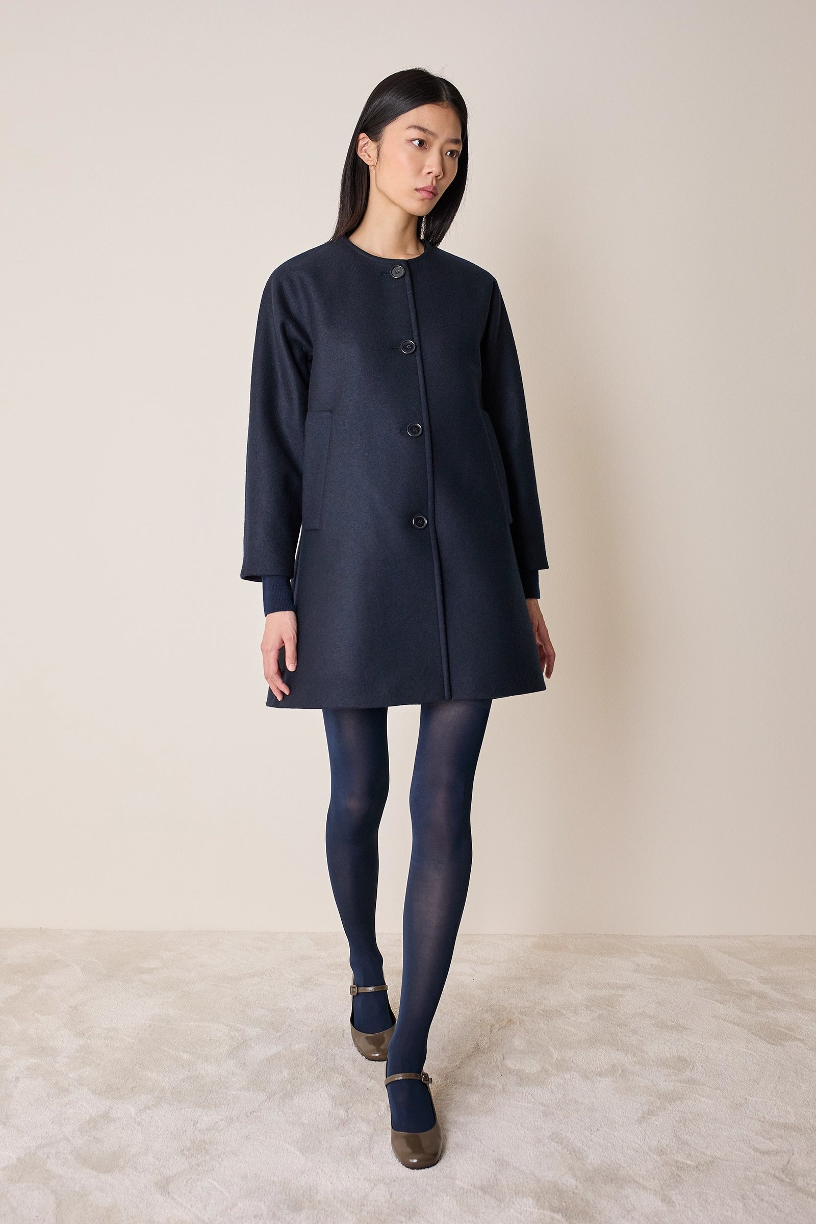 Wool round-neck coat