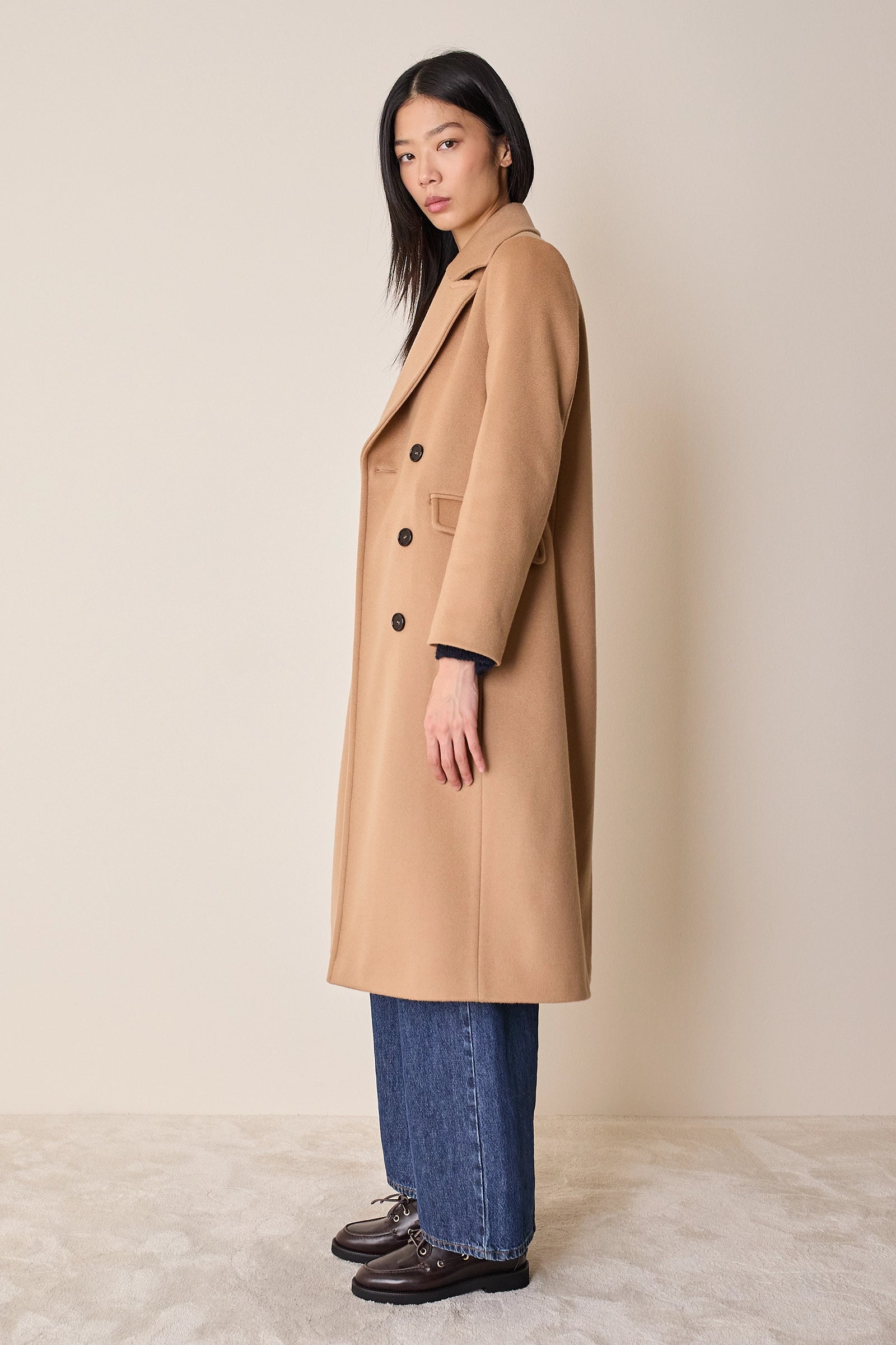 Cappotto lungo doppiopetto in lana e cashmere